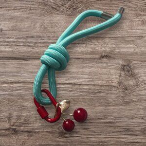 Enamel Cherry Charm Keychain with Rope Accent – New